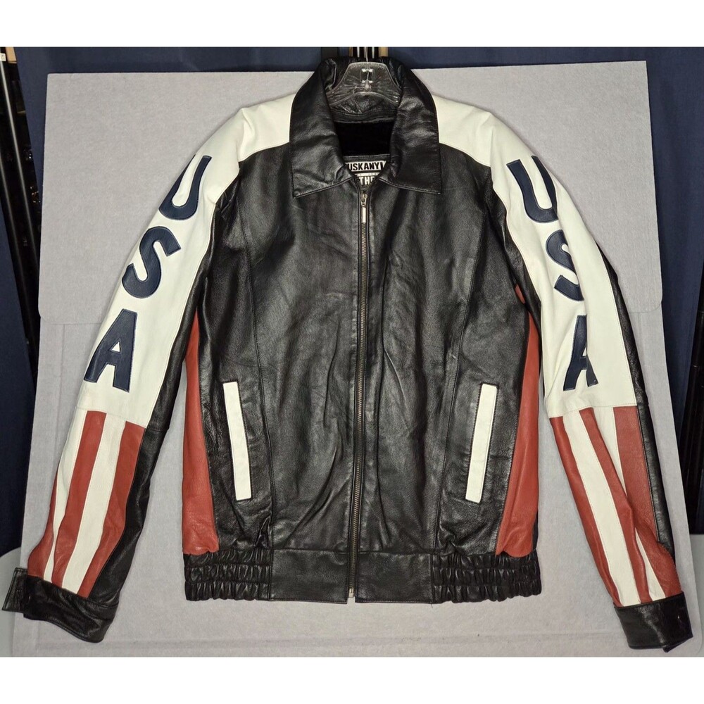 VTG Tuscany Leather USA Mens  Leather Bomber Jacket Sz L Faux Fur Lining READ